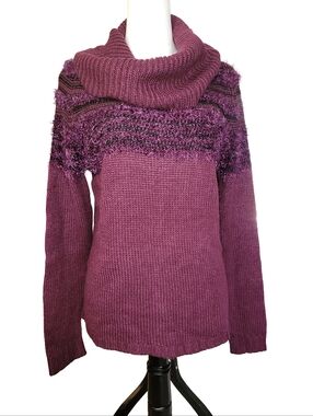 Spense Maroon/Purple Cowl Neck Sweater With Eyelash Knit Textured Detail / Large